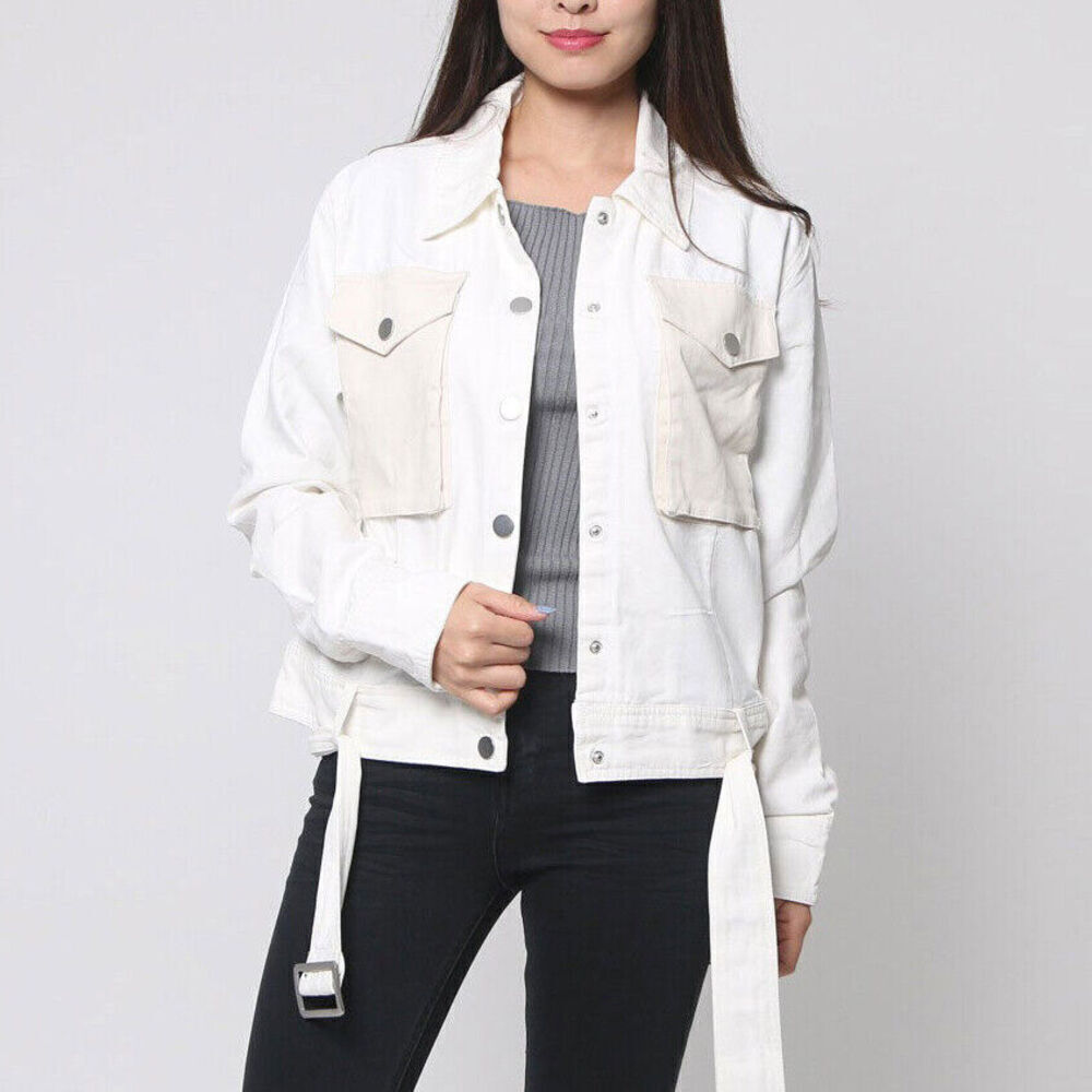 Desigual Chaq Atenas Jean Jacket Long Sleeve White Size 42 NWT